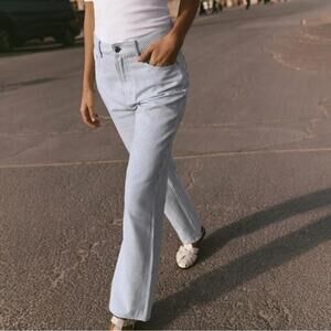 Zara Blue White‎ Railroad Stripes Straight Leg Pants Medium Jeans Cotton Striped